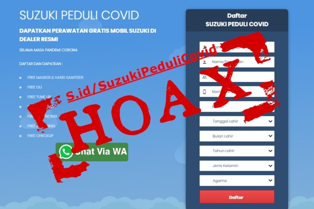 Info hoax mengatasnamakan Suzuki diduga bertujuan untuk mendapatkan data konsumen. sis