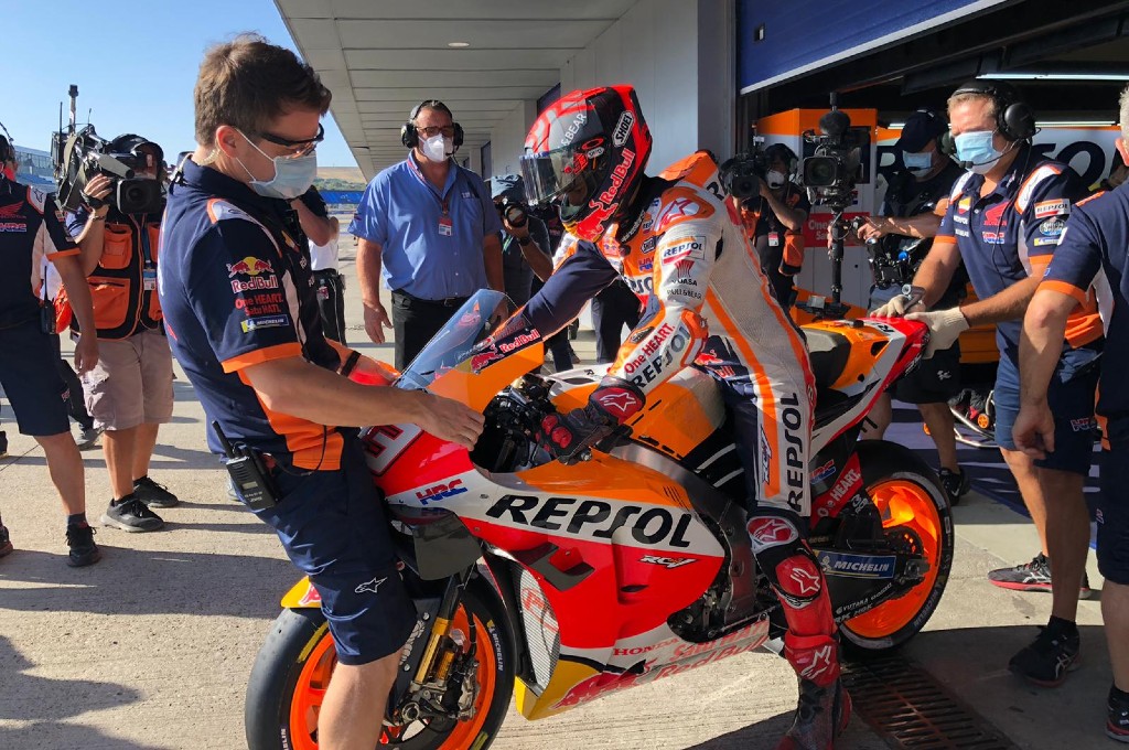 Marc Marquez ambil bagian di FP4 MotoGP Andalusia dan menempati posisi 16. twitter/repsolhonda