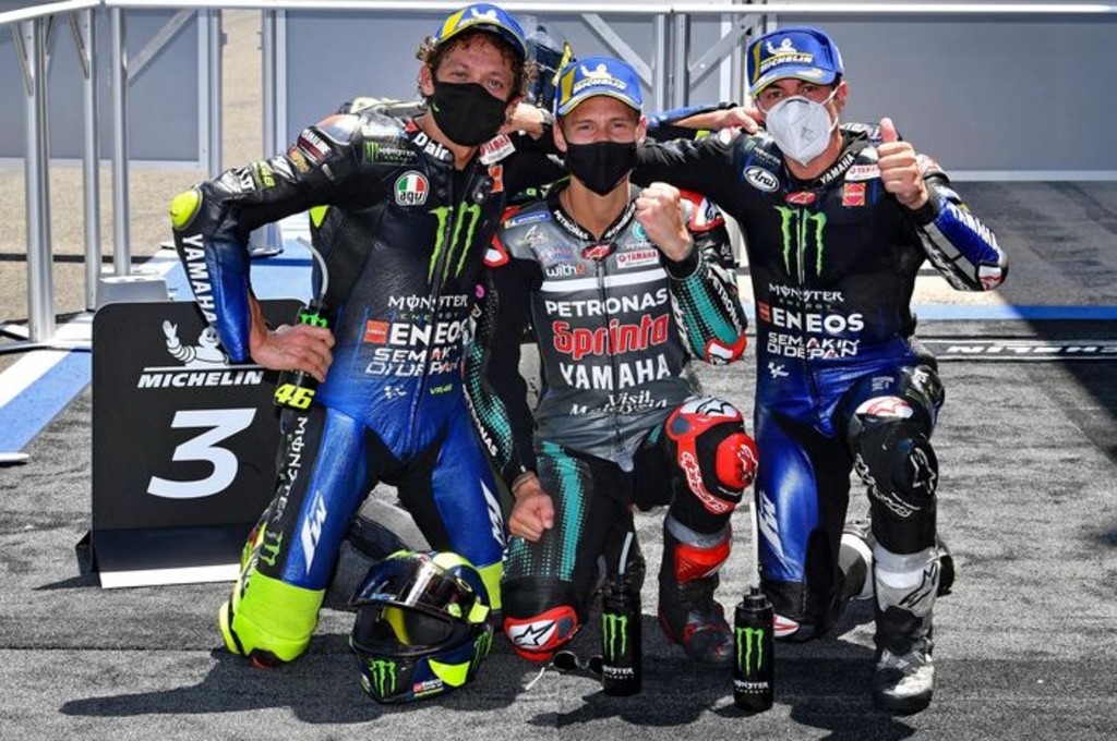 Fabio Quartararo (tengah) pimpin klasemen sementara MotoGP 2020. motogp