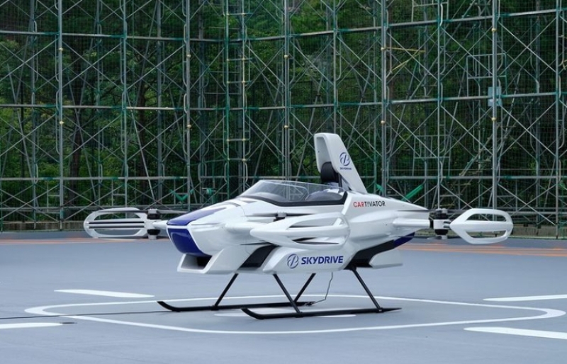 Penampakan mobil terbang milik SkyDrive yang baru diuji coba. Mobil terbang ini rencananya mulai diproduksi di Jepang pada 2025 (Foto: Instagram SkyDrive)