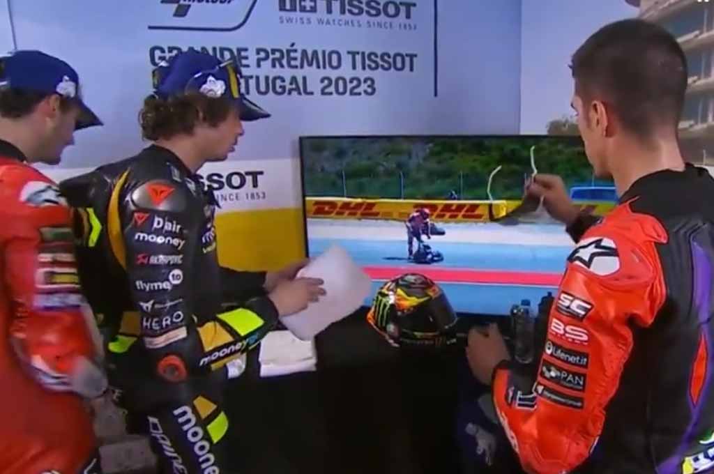 Para pembalap komentari tikungan 3 dan insiden antara Marc Marquez dengan Miguel Oliveira di MotoGP Portugal 2023. SS MGP
